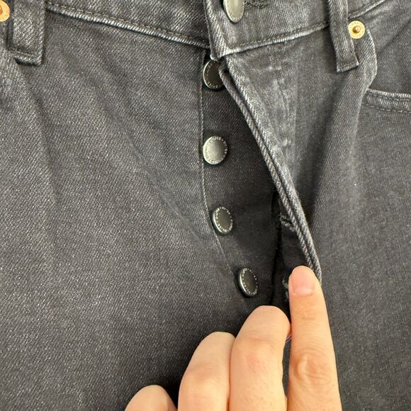 DUER Jeans Womens 29x27 Midweight Denim High Rise Straight Aged Black Button Fly - Picture 5 of 12